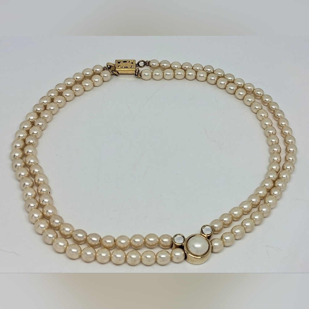 * Vintage Style Disney Mickey Mouse Faux Pearl Two Strand Necklace